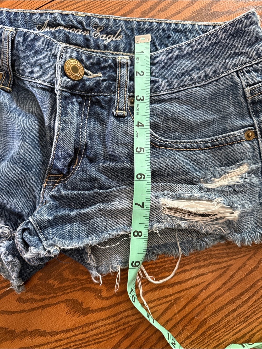 American Eagle Outfitters Blue Distressed Frayed Denim Shorts - Picture 6 of 6